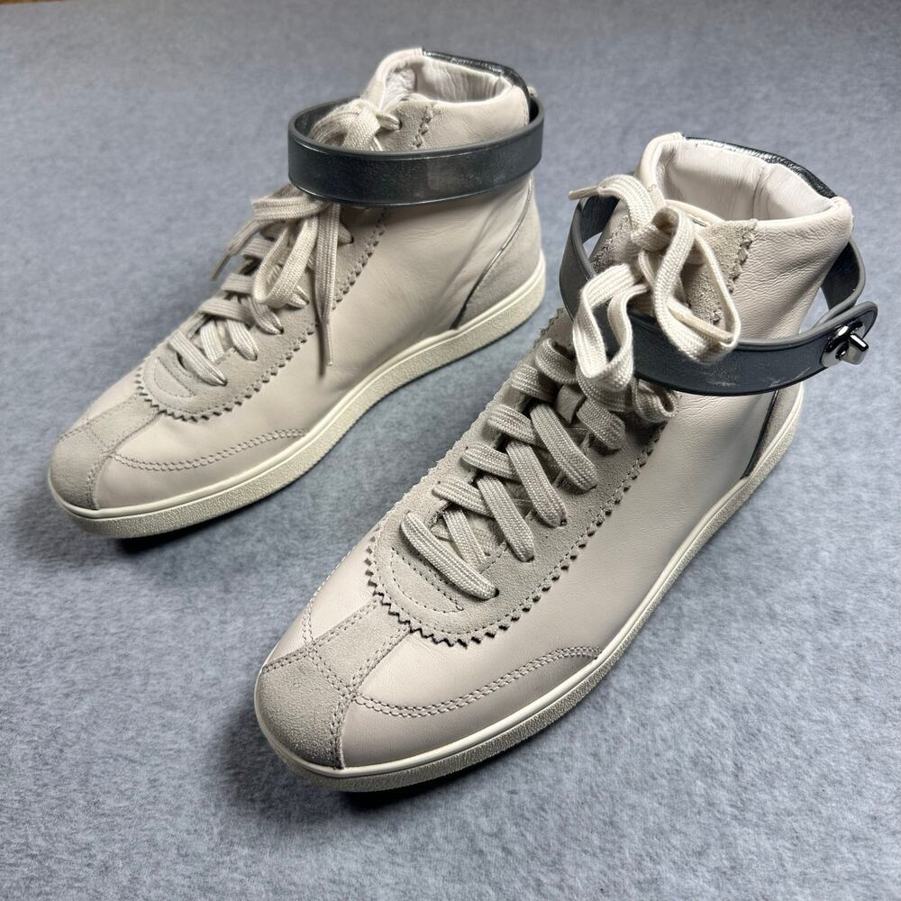 Coach C213 High Top Sneakers White Silver Leather Suede 9.5 - Picture 7 of 14